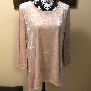By Design blush crushed velvet long bell sleeve crew neck tunic or dress